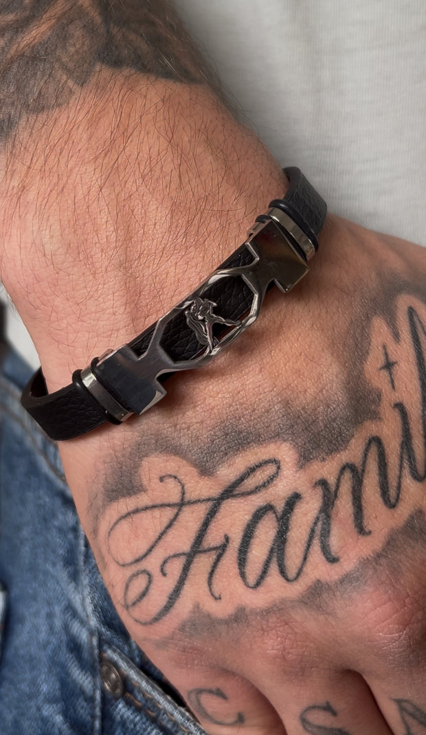 Bracelet Homme signe astro, acier inoxydable et cuir