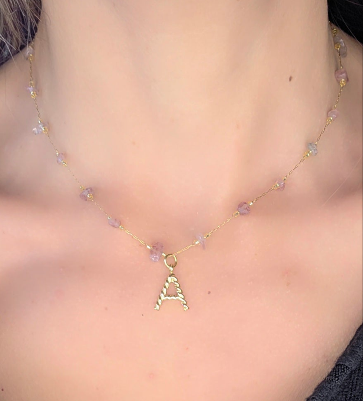 Collier Améthyste Lettre Rose