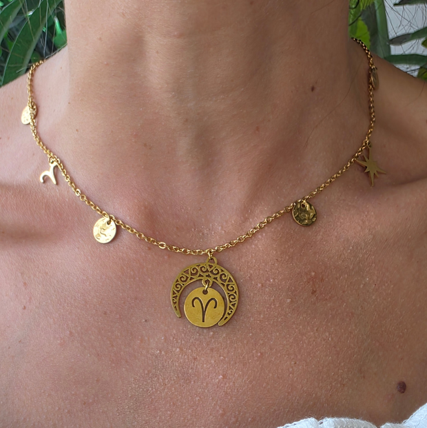 Collier Astro Luna pour le Bélier, bijou lunaire symbolisant la passion, la spontanéité et la force intérieure.
