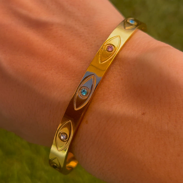 Jonc Œil Protecteur en acier inoxydable, bijou spirituel contre les énergies négatives, création Therapietra.